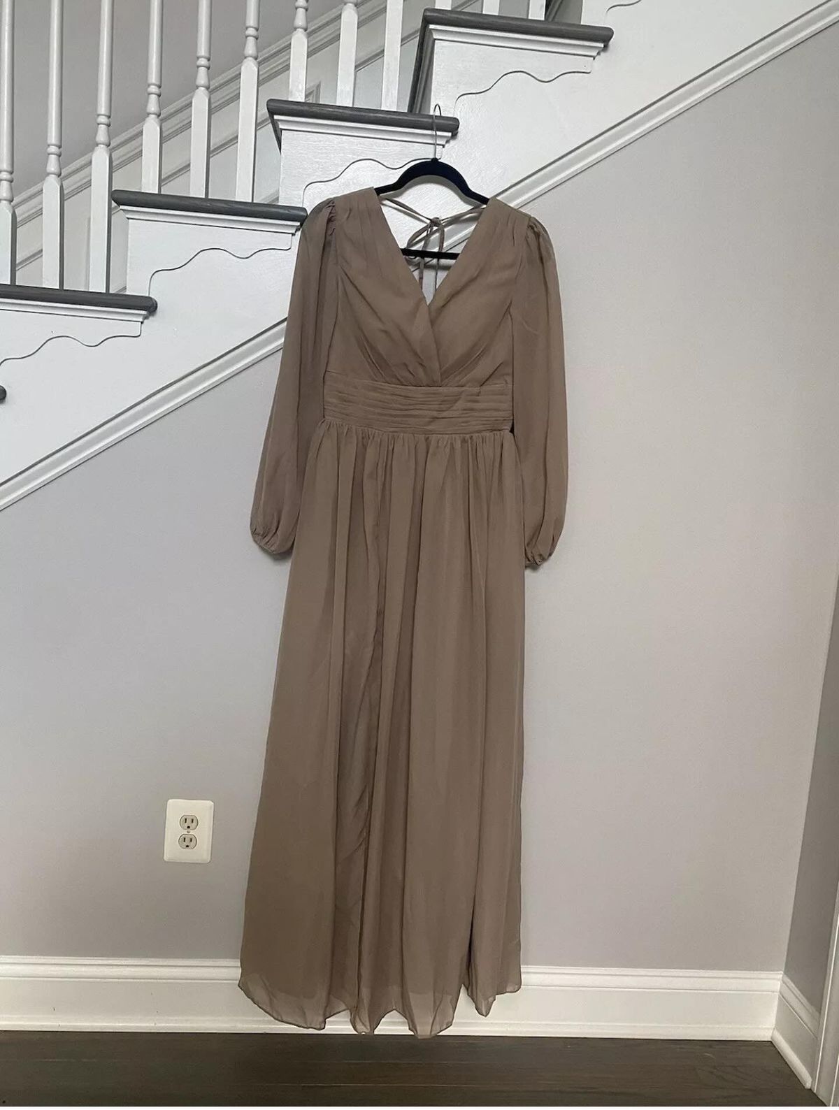 Vnaix Size M Bridesmaid Long Sleeve Sheer Brown Floor Length Maxi on Queenly