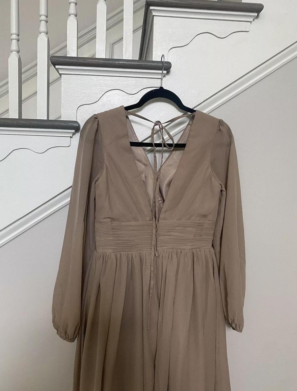 Vnaix Size M Bridesmaid Long Sleeve Sheer Brown Floor Length Maxi on Queenly