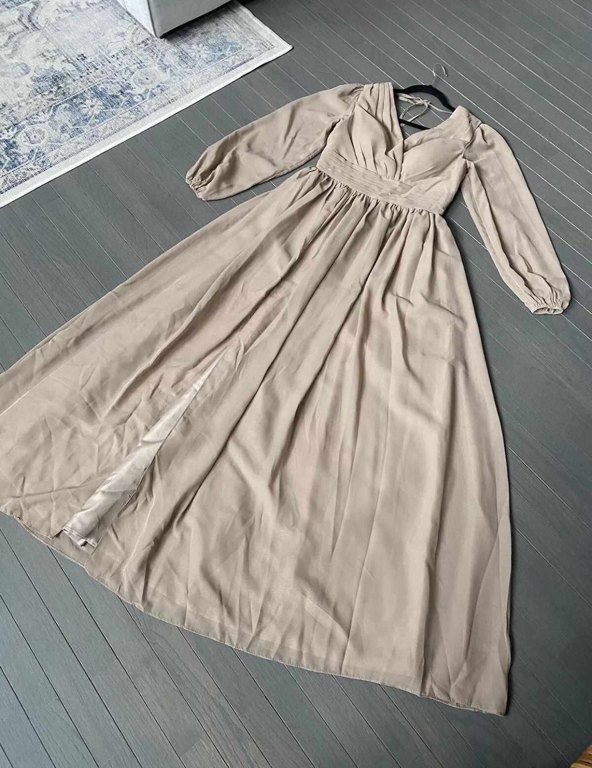 Vnaix Size M Bridesmaid Long Sleeve Sheer Brown Floor Length Maxi on Queenly