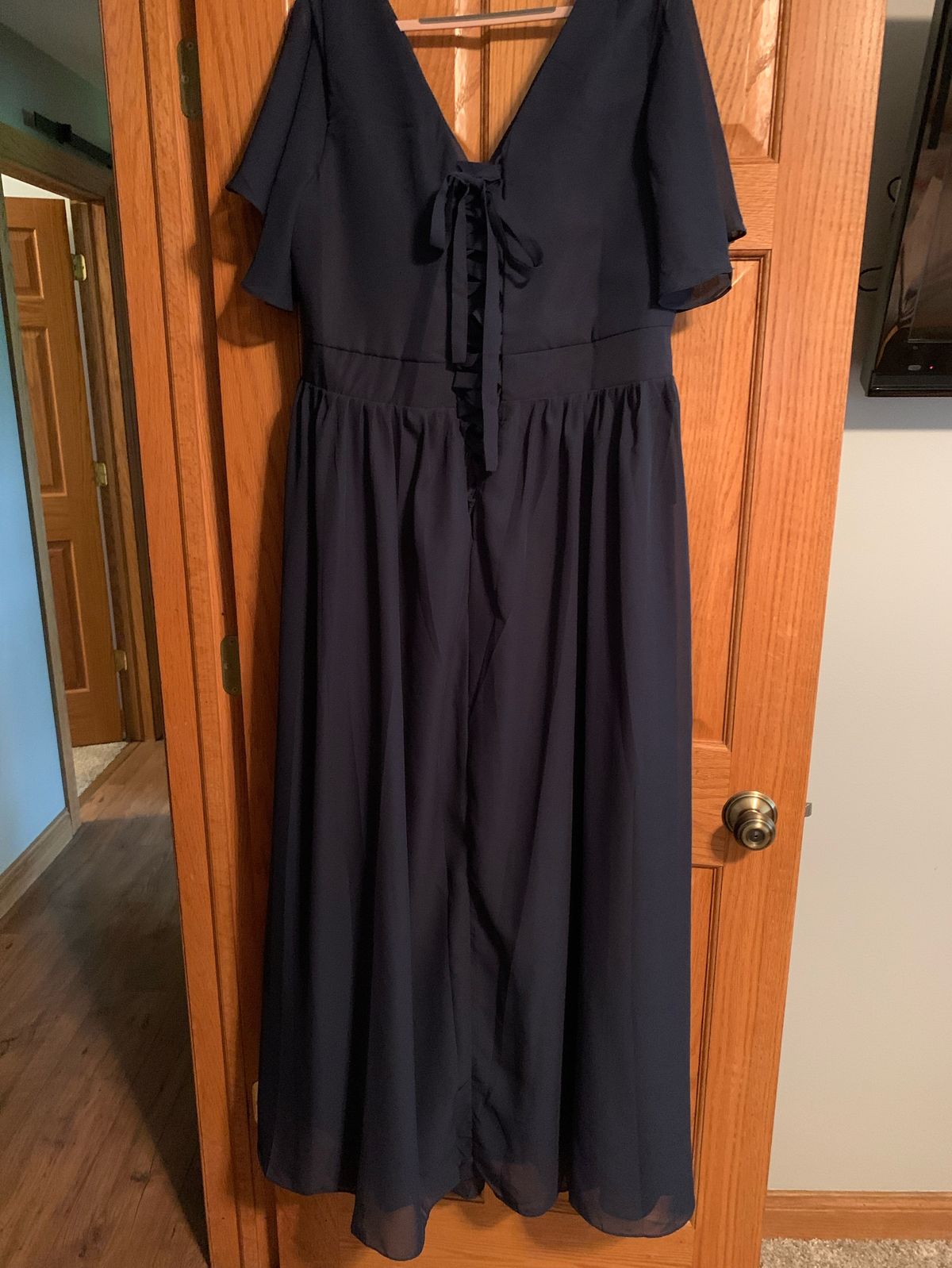 Plus Size 24 Bridesmaid Plunge Navy Blue A-line Dress on Queenly