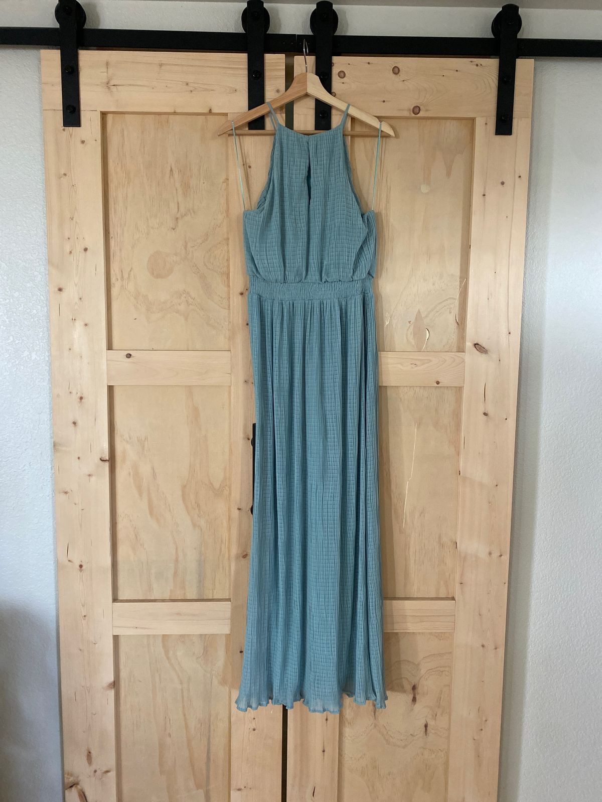 Size M Wedding Guest High Neck Blue Floor Length Maxi on Queenly