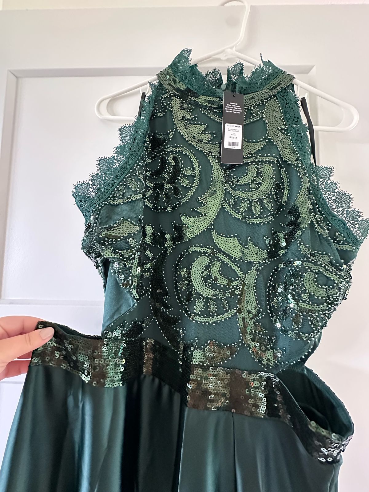 Fashion Nova Size 1X Prom High Neck Green A-line Dress on Queenly