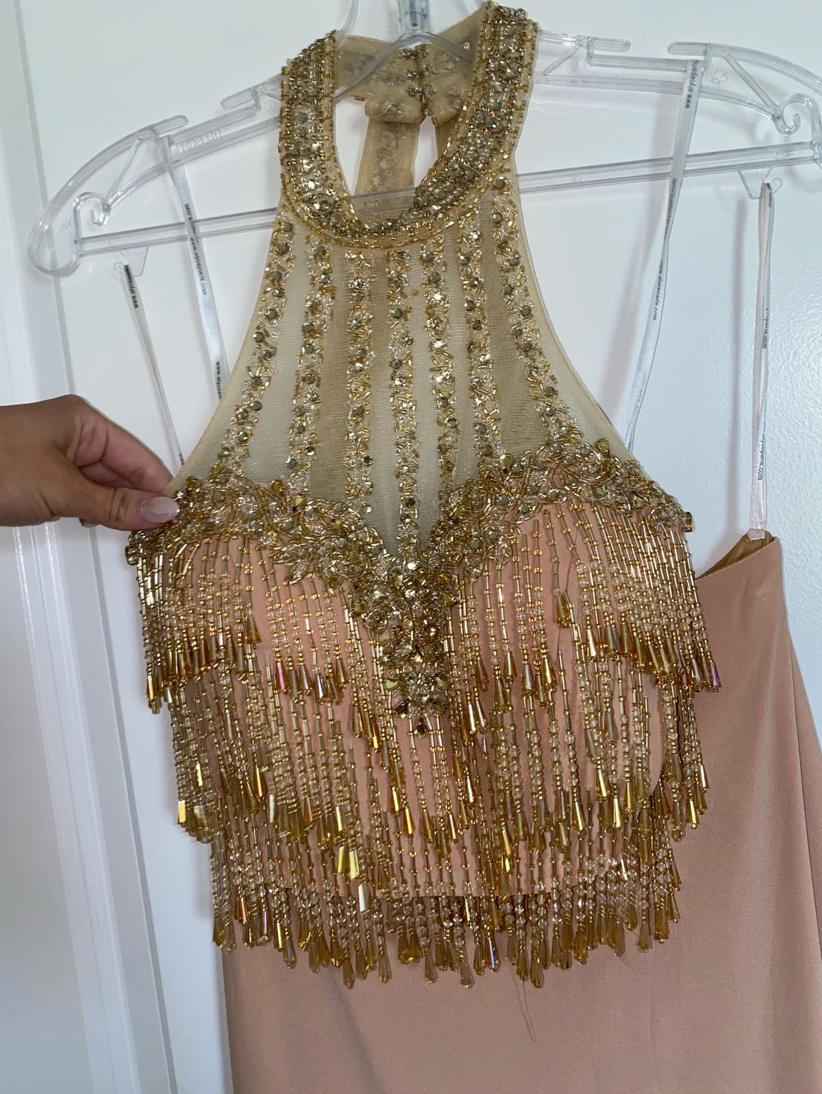 Jovani Size 0 Pageant Halter Gold Mermaid Dress on Queenly