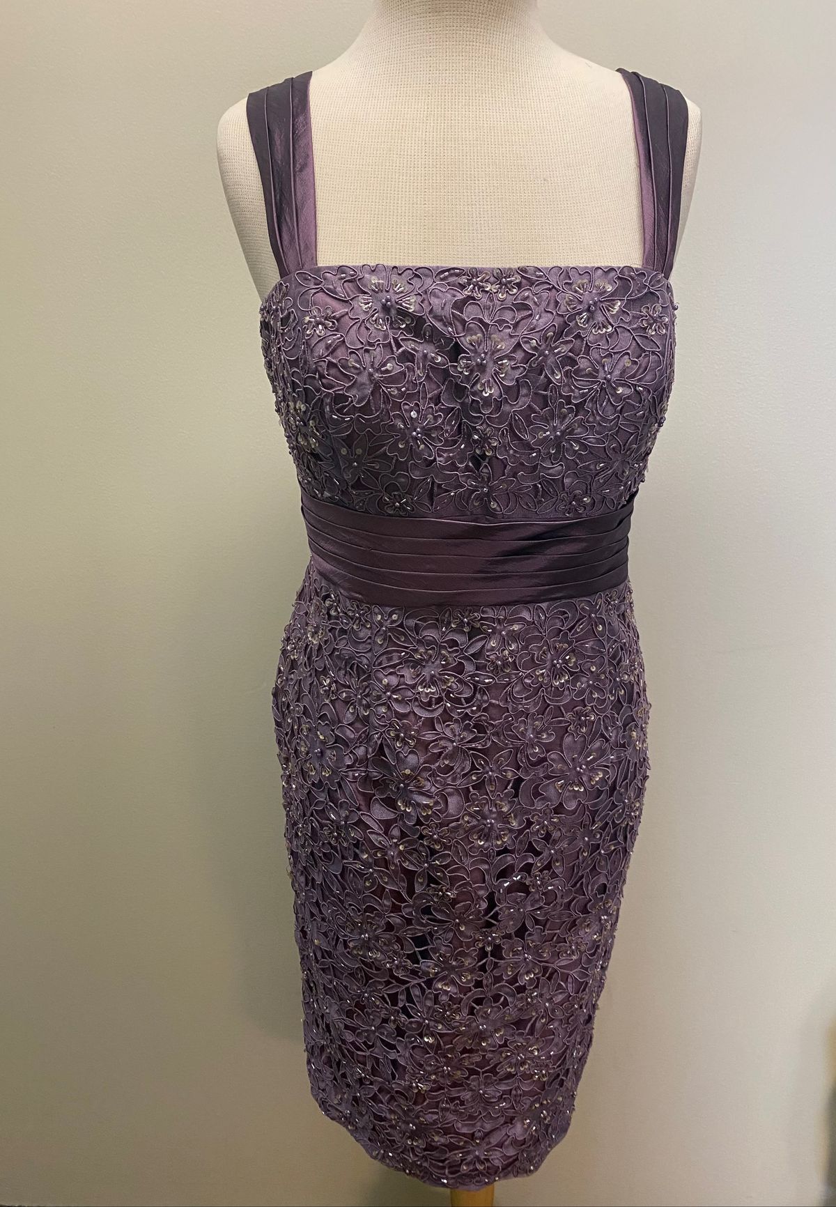 Style 04176 Mon Cheri Size 14 Lace Purple A-line Dress on Queenly