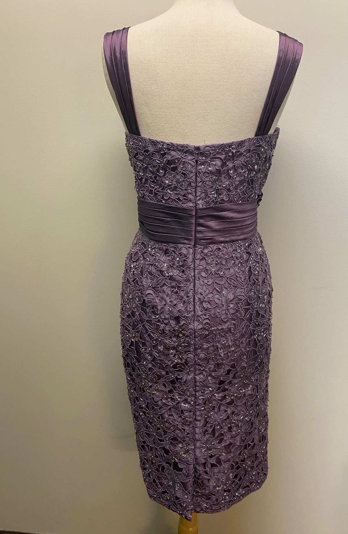 Style 04176 Mon Cheri Size 14 Lace Purple A-line Dress on Queenly