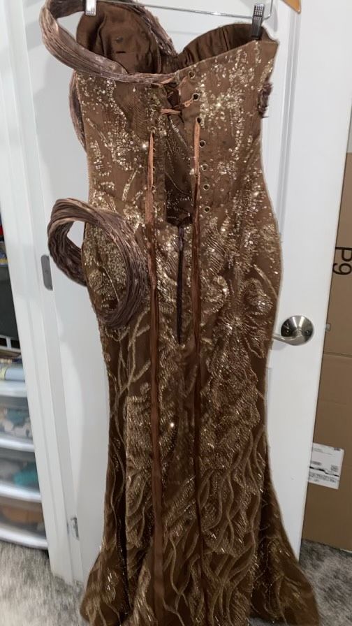 Size S Prom Plunge Brown Mermaid Dress on Queenly