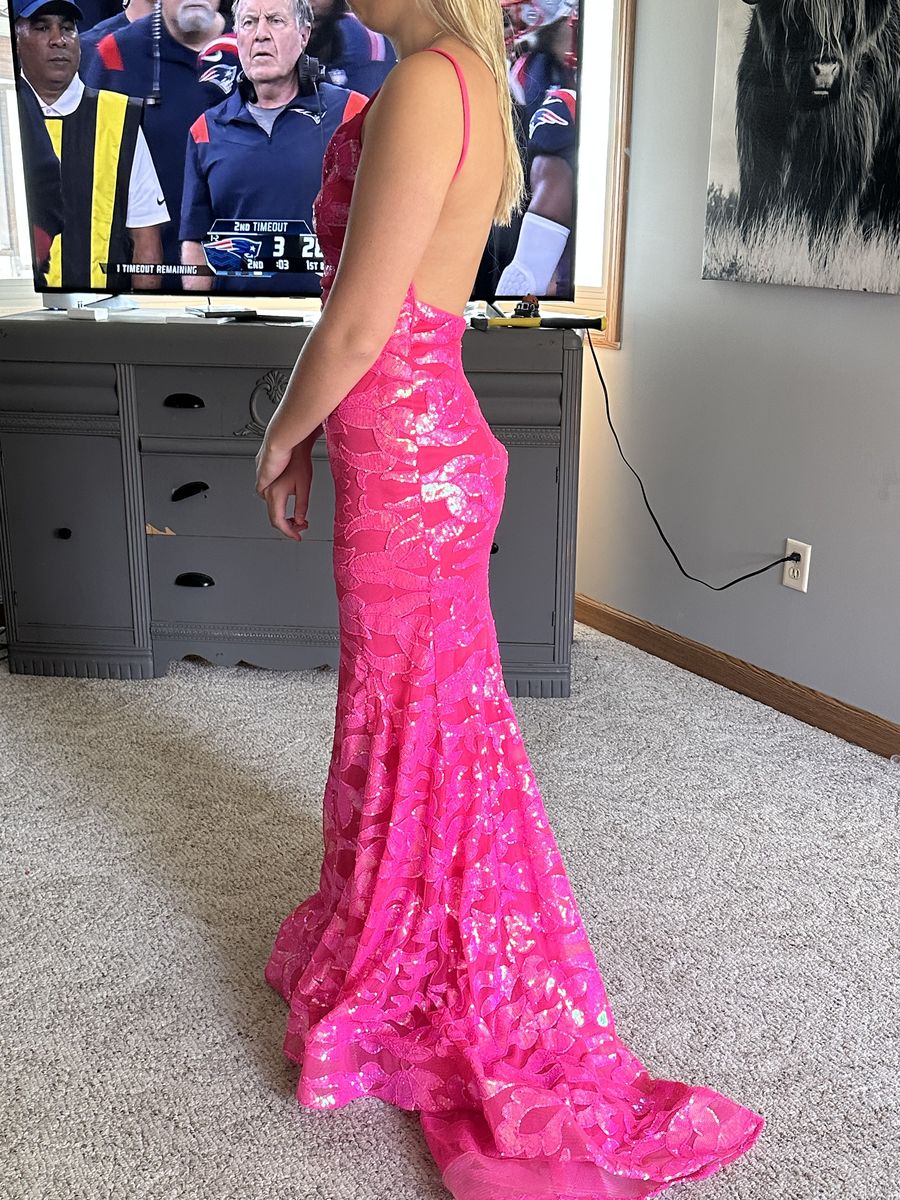 Size 4 Prom Plunge Pink Mermaid Dress on Queenly