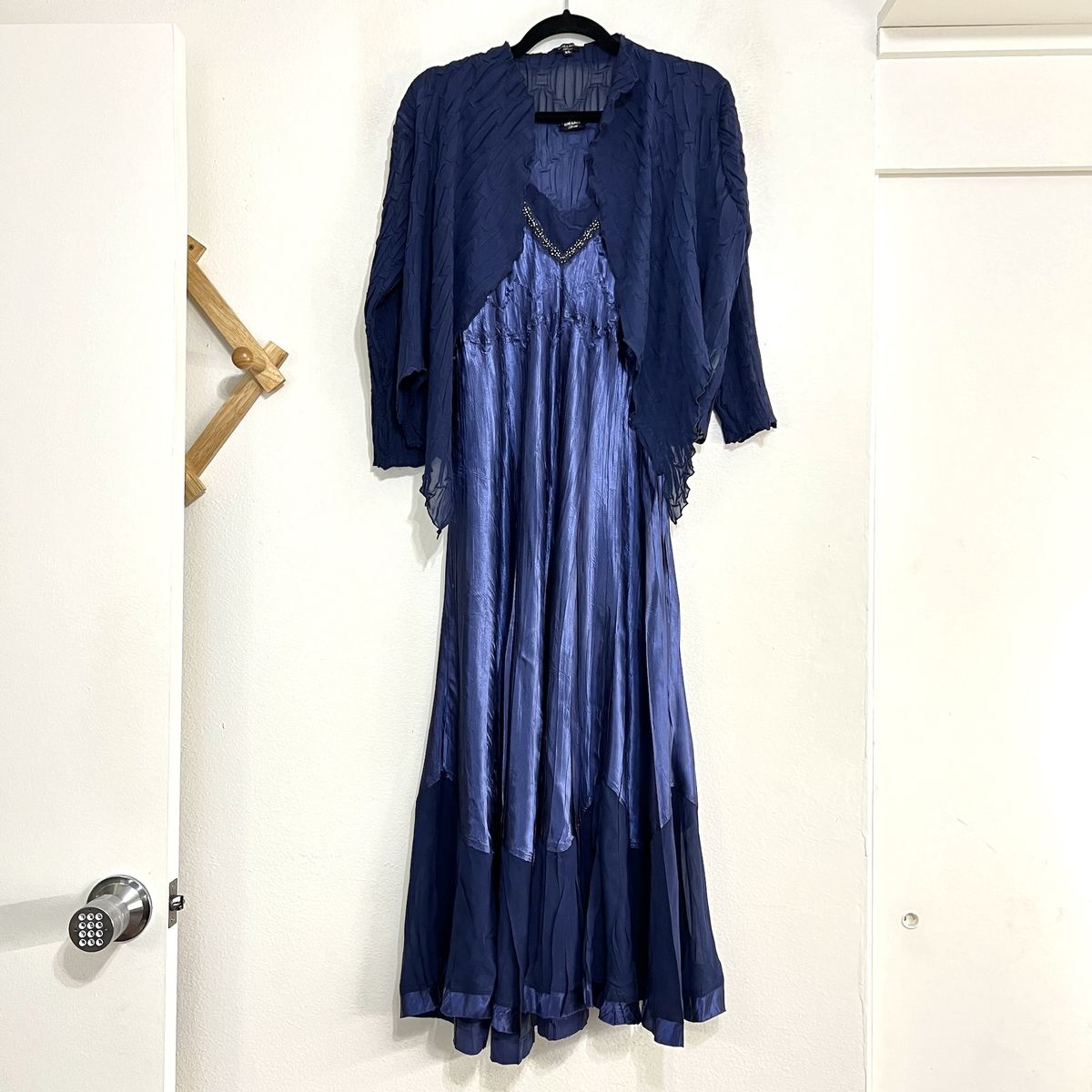 Komarov Size 14 High Neck Navy Blue Cocktail Dress on Queenly