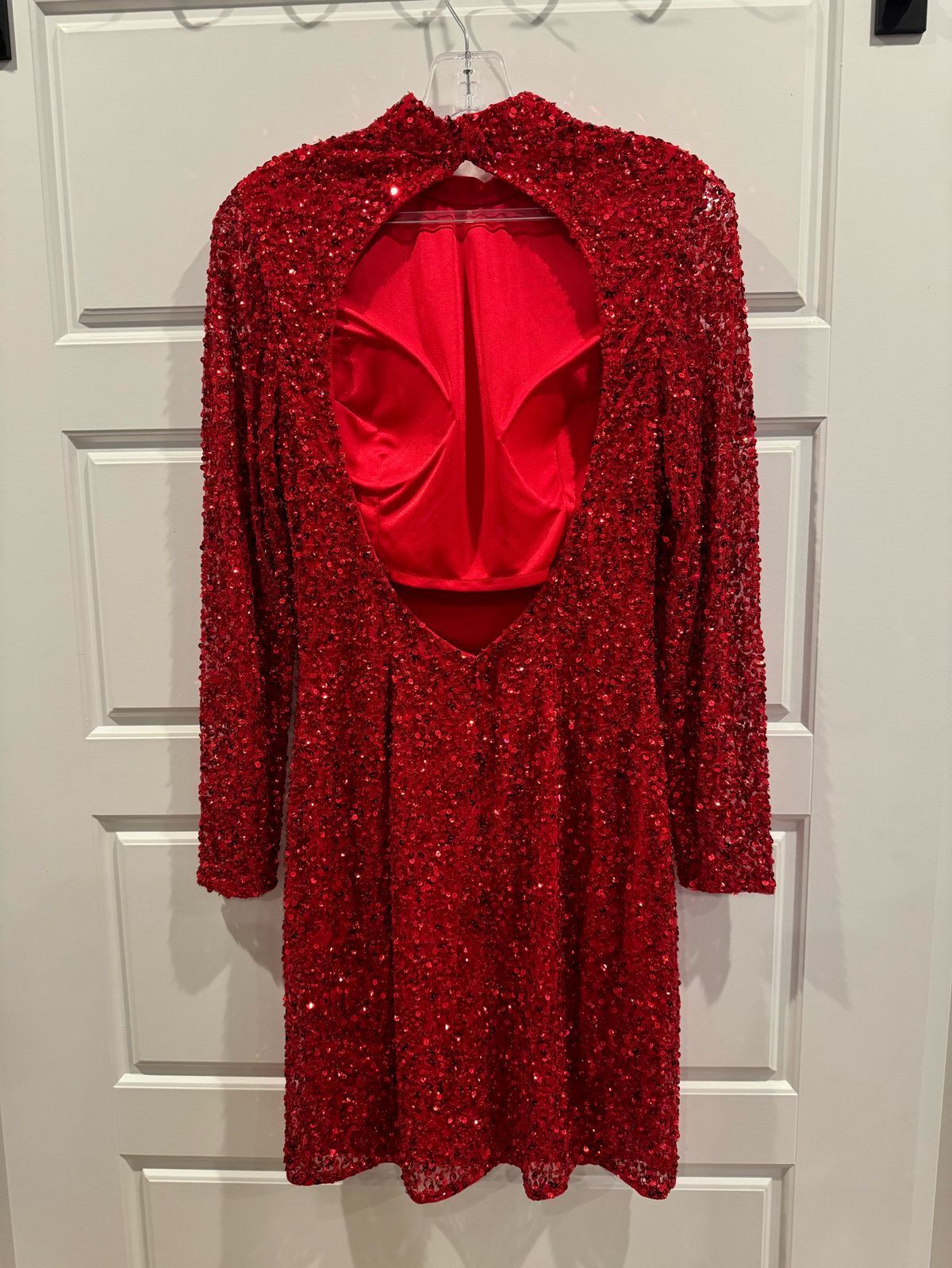 Style 4252 Ashley Lauren Size 10 Long Sleeve Red Cocktail Dress on Queenly