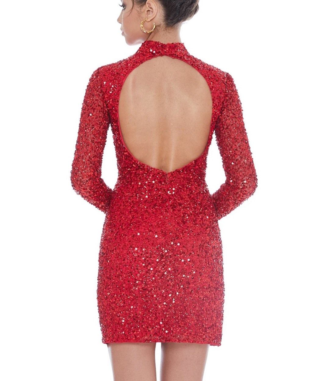 Style 4252 Ashley Lauren Size 10 Long Sleeve Red Cocktail Dress on Queenly