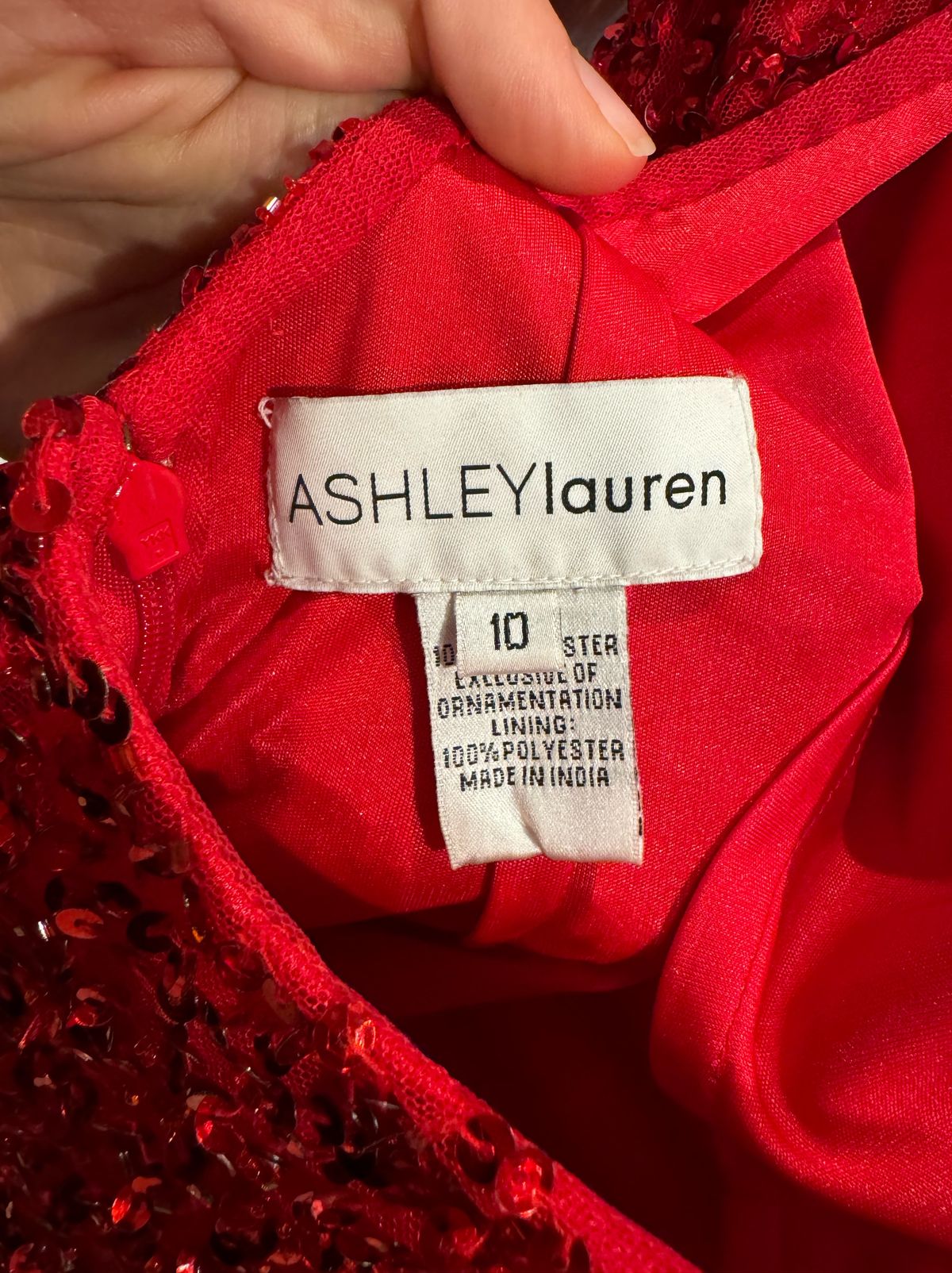 Style 4252 Ashley Lauren Size 10 Long Sleeve Red Cocktail Dress on Queenly