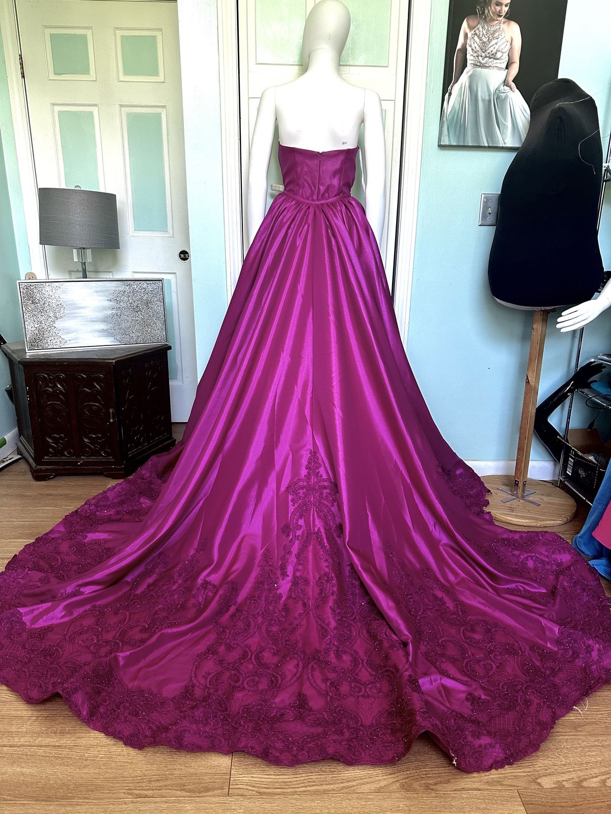 Style 60498 Alyce Paris Size 8 Prom Strapless Satin Pink Dress With Train on Queenly