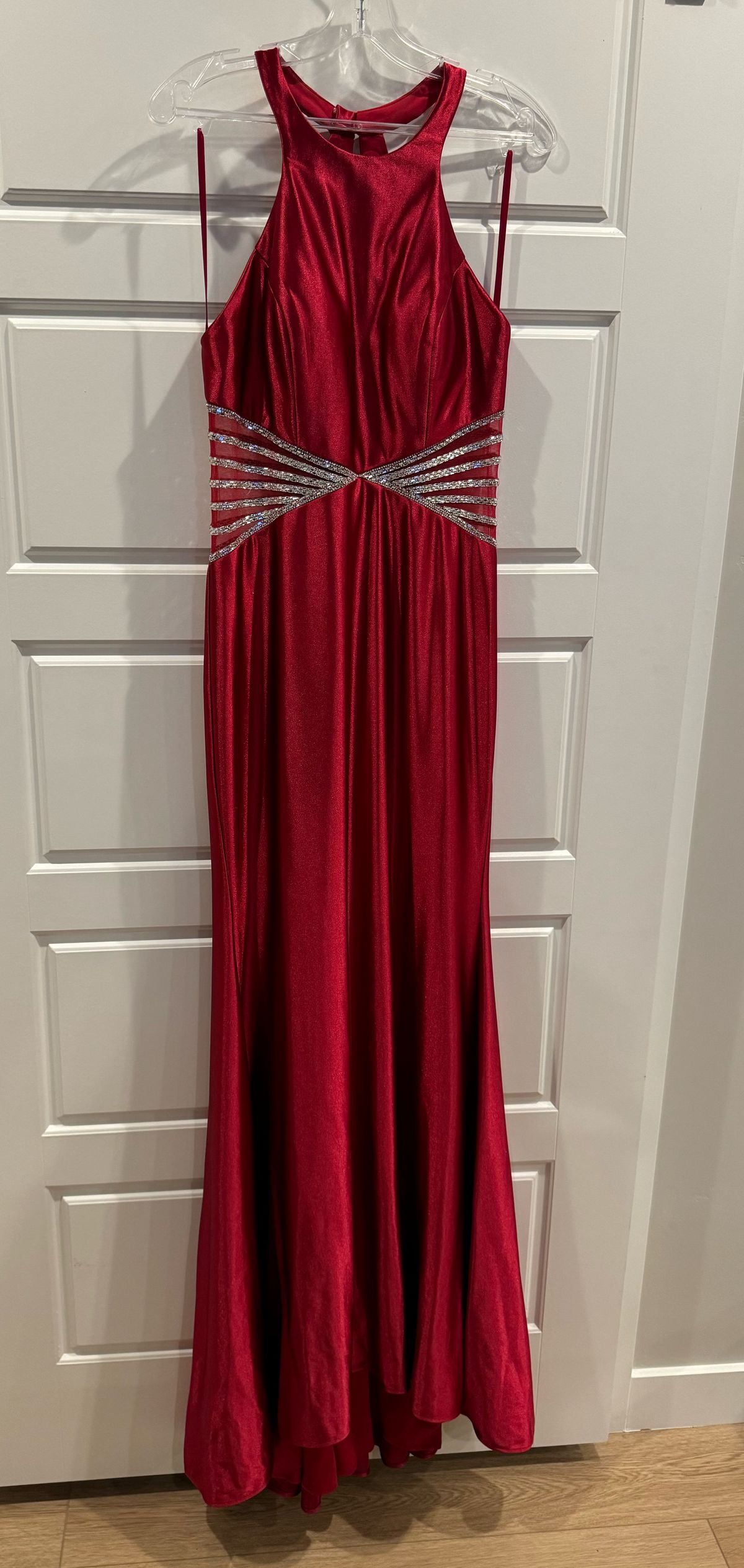 Style 90026 Abby Paris Size 8 High Neck Red Mermaid Dress on Queenly