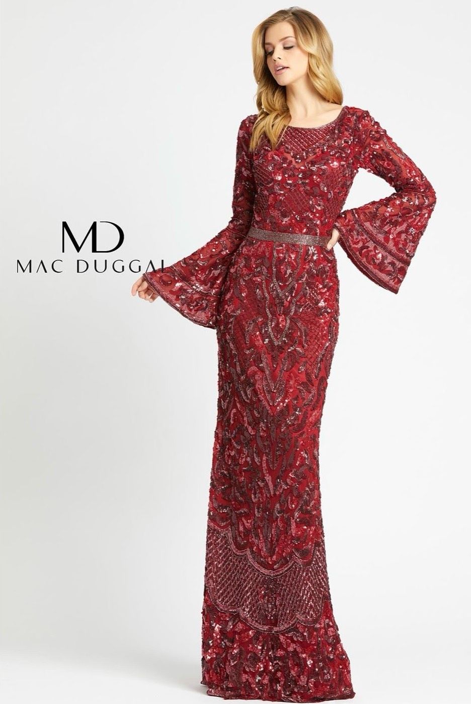 Style 4576R Mac Duggal Size 6 Long Sleeve Burgundy Red Mermaid Dress on Queenly