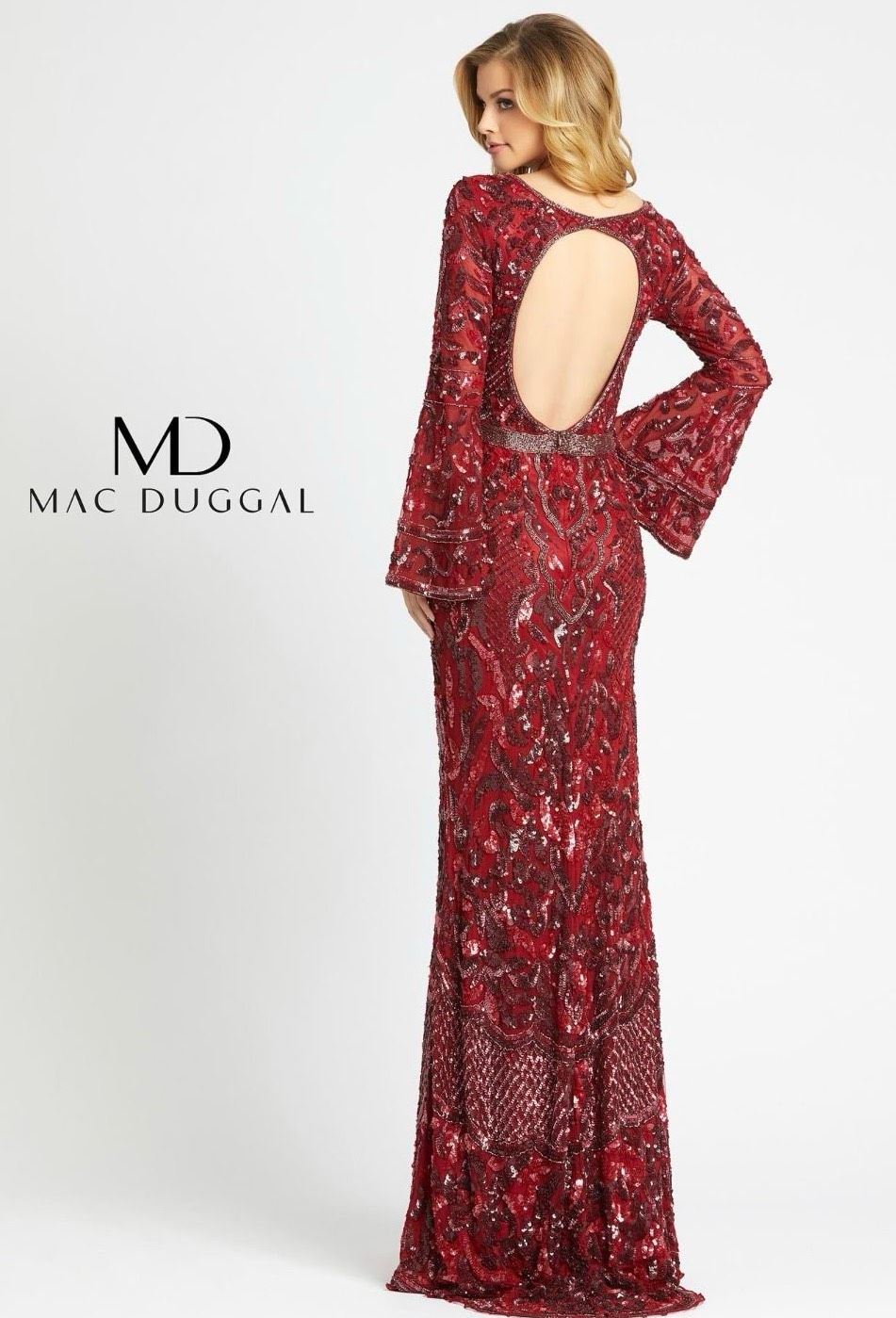 Style 4576R Mac Duggal Size 6 Long Sleeve Burgundy Red Mermaid Dress on Queenly