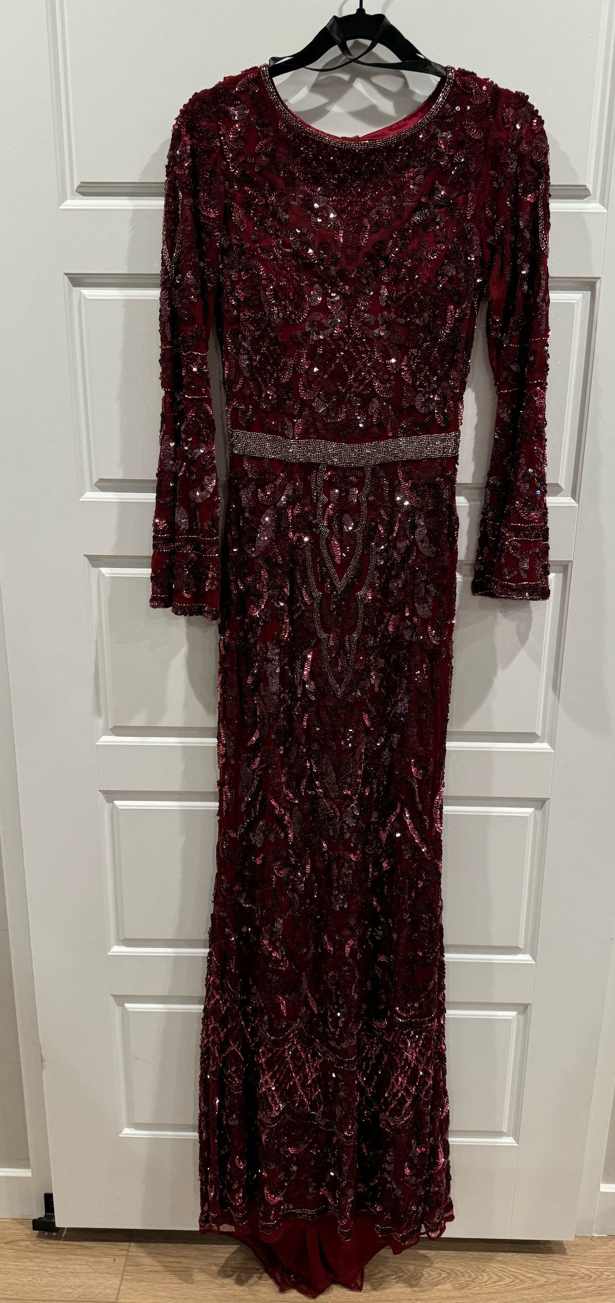 Style 4576R Mac Duggal Size 6 Long Sleeve Burgundy Red Mermaid Dress on Queenly