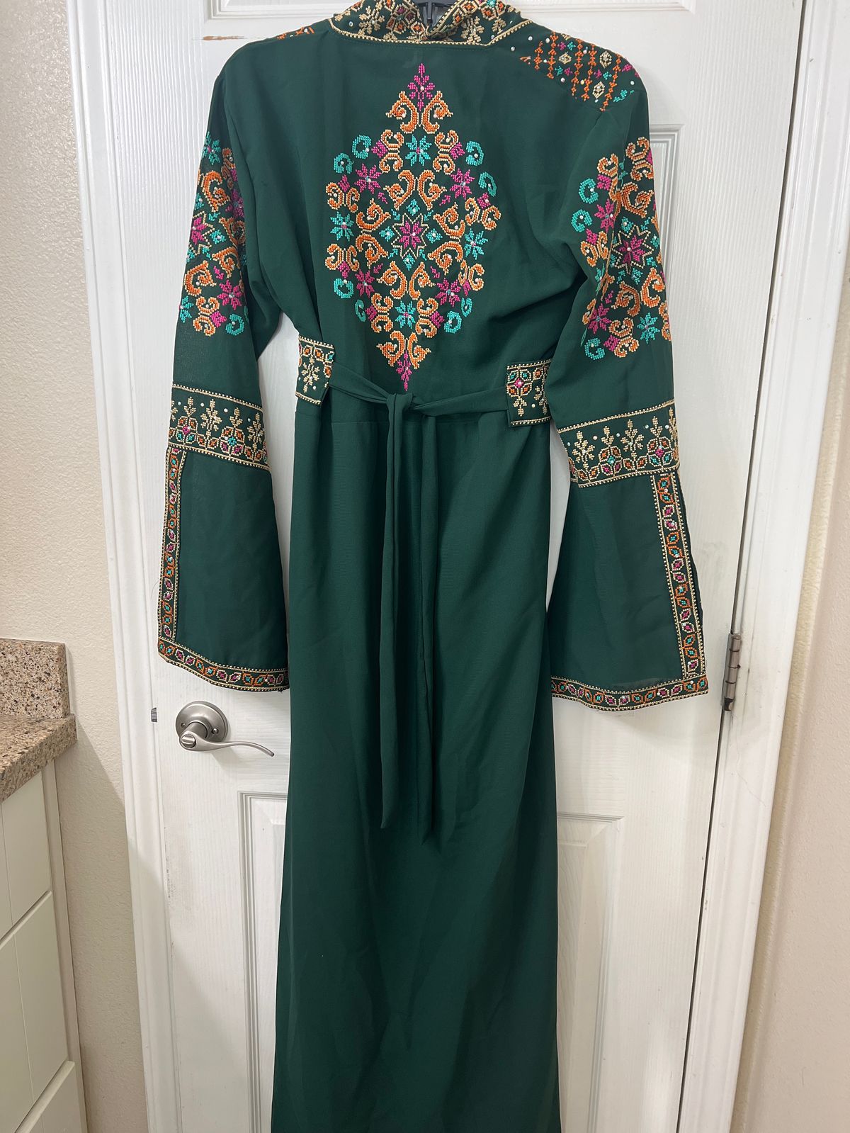 Size 12 Long Sleeve Green Floor Length Maxi on Queenly