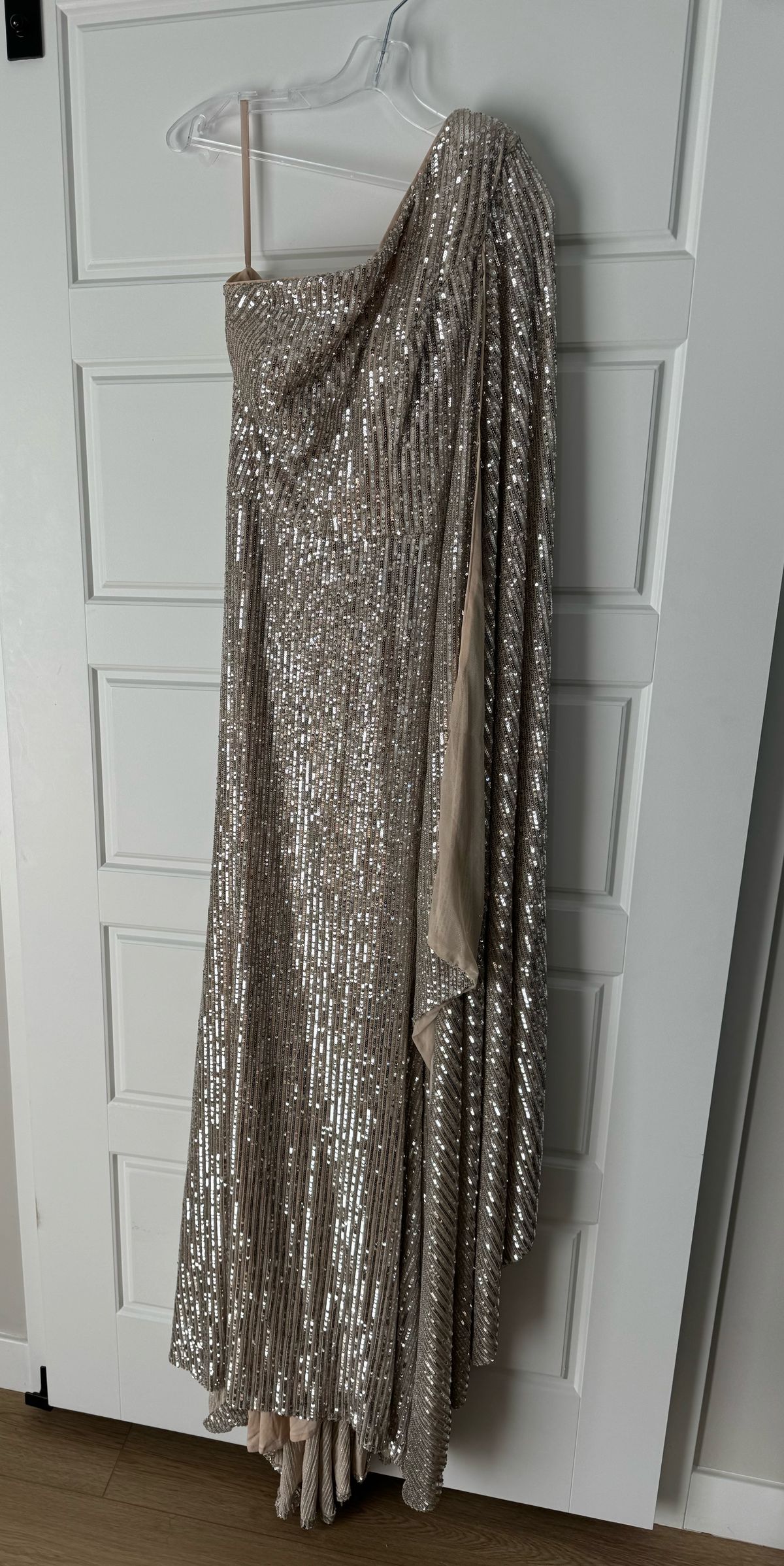 Style 2190 Johnathan Kayne Size 6 One Shoulder Gold Mermaid Dress on Queenly