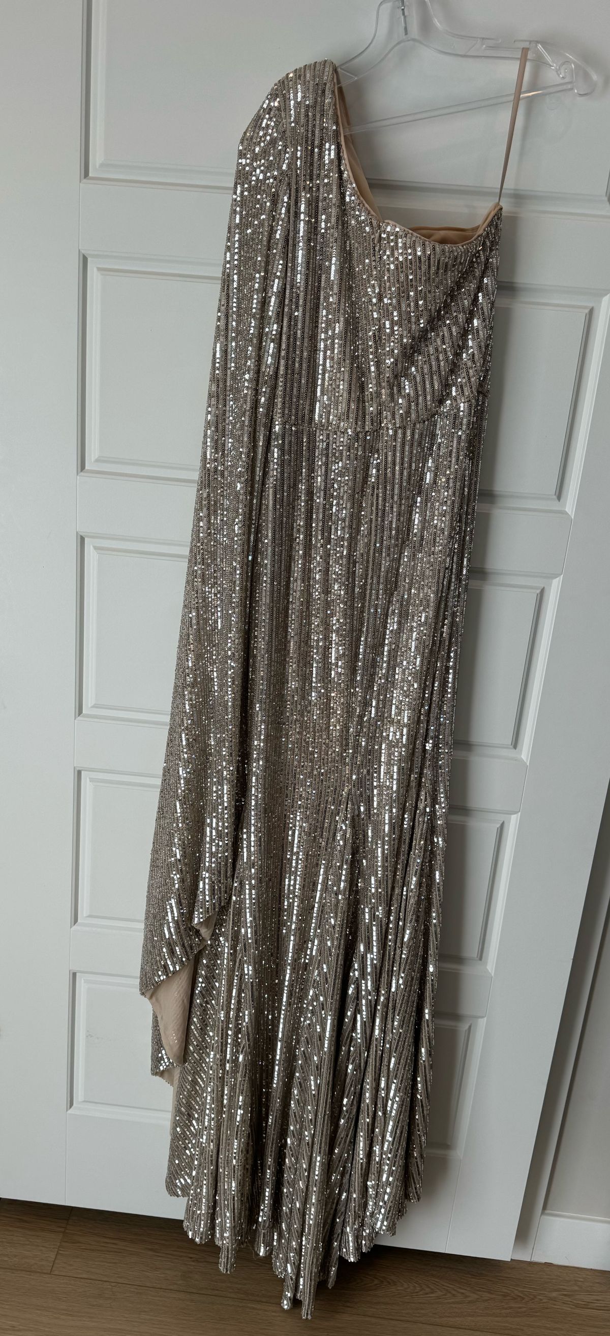 Style 2190 Johnathan Kayne Size 6 One Shoulder Gold Mermaid Dress on Queenly