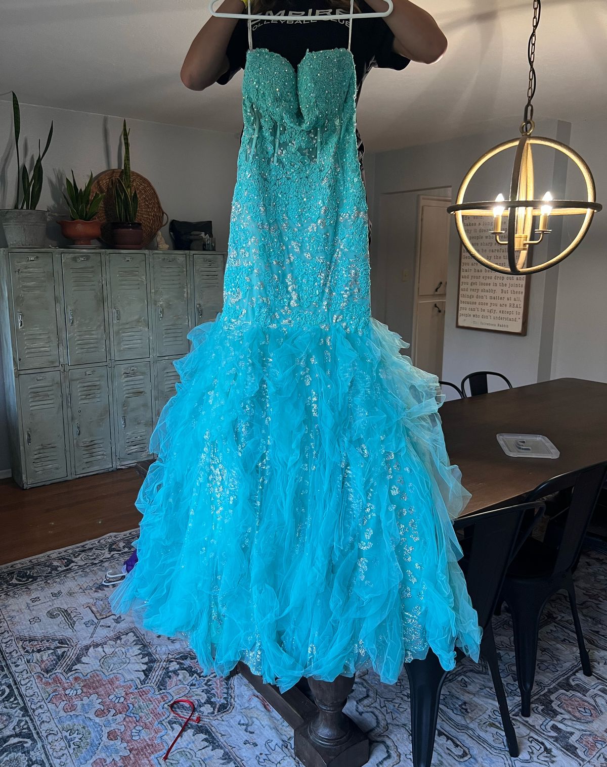 Jovani Size 6 Prom Strapless Lace Blue Mermaid Dress on Queenly