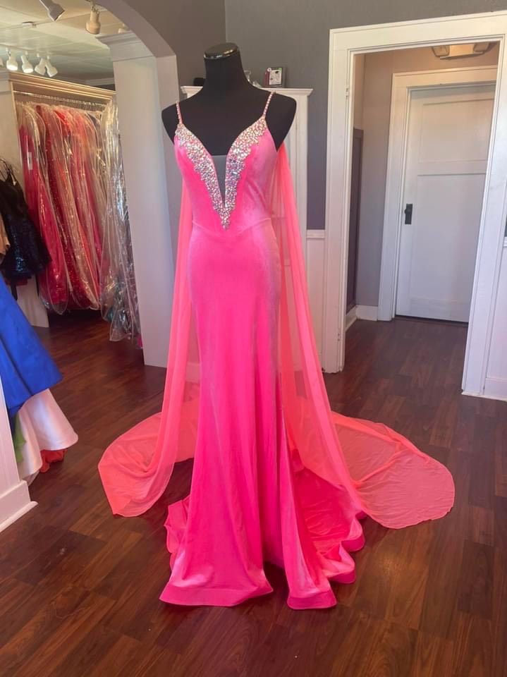 Style 2740 Johnathan Kayne Size 4 Plunge Sequined Pink Mermaid Dress on Queenly