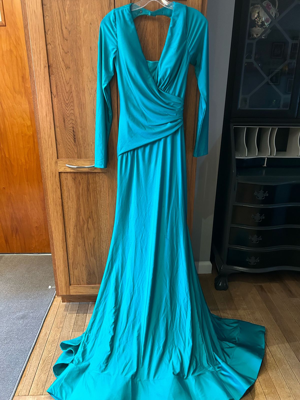 Terani Couture Size 2 Plunge Blue Mermaid Dress on Queenly