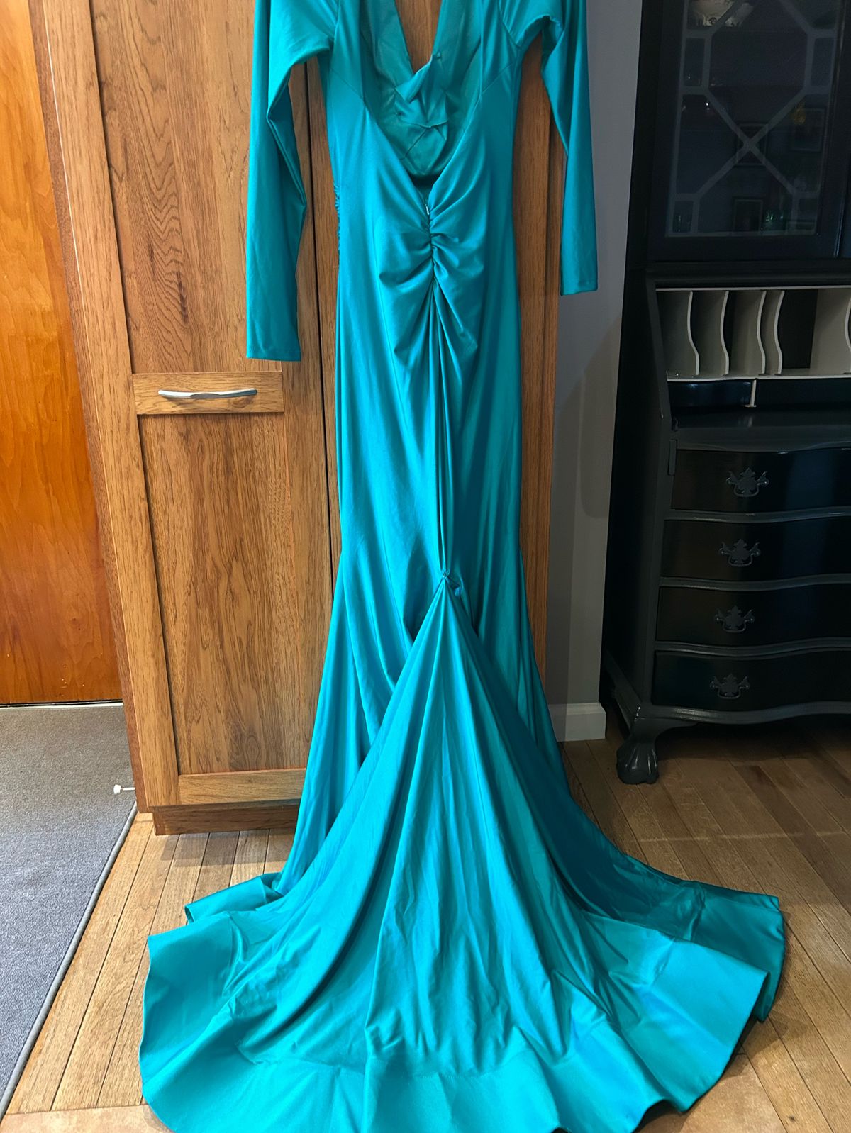 Terani Couture Size 2 Plunge Blue Mermaid Dress on Queenly