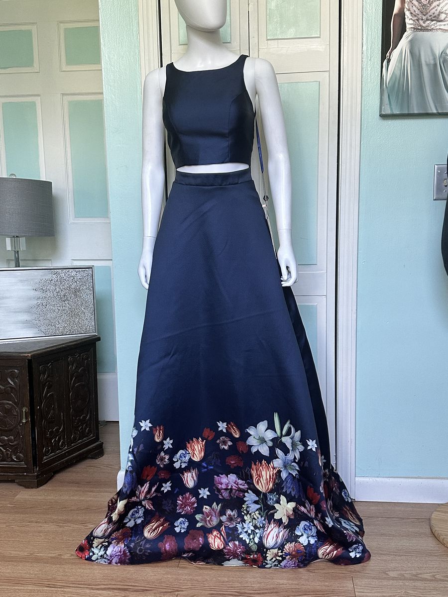 Style RQ7494 May Queen Size 2 Prom Satin Navy Blue A-line Dress on Queenly