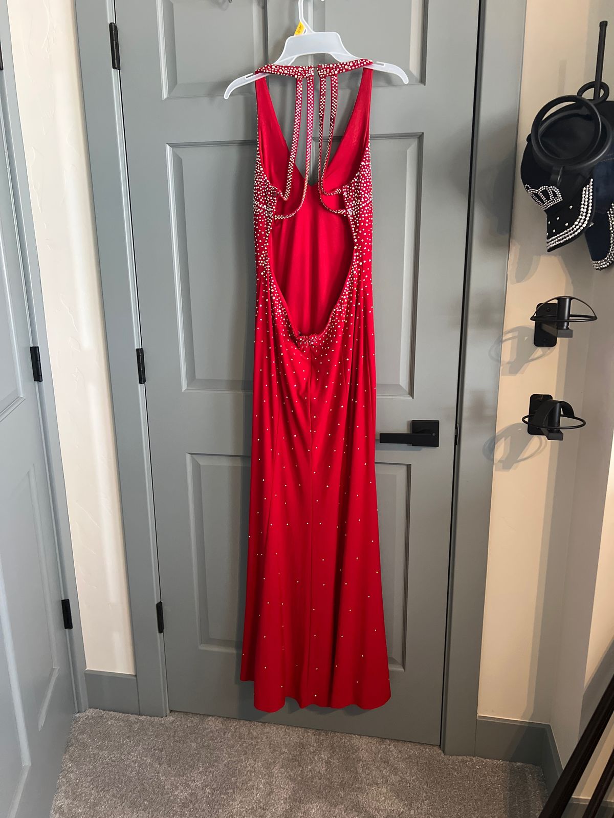 Cachet Size 10 Plunge Red Side Slit Dress on Queenly