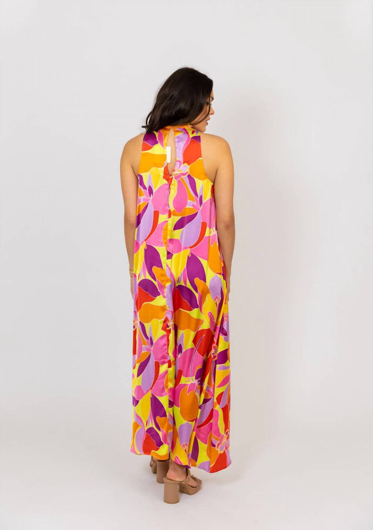 Style 1-121933078-149 Karlie Size L Halter Yellow Floor Length Maxi on Queenly