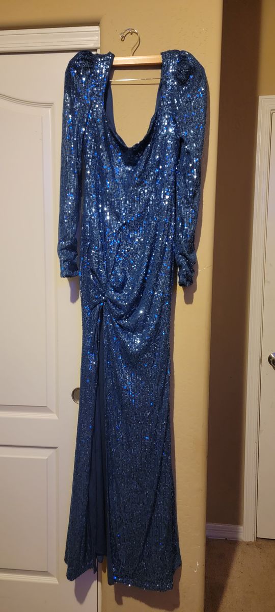 Size 10 Long Sleeve Blue Side Slit Dress on Queenly