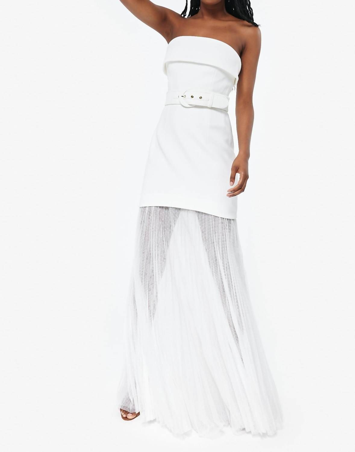 Style 1-1702650099-1901 REBECCA VALLANCE Size 6 Strapless Sheer White Floor Length Maxi on Queenly