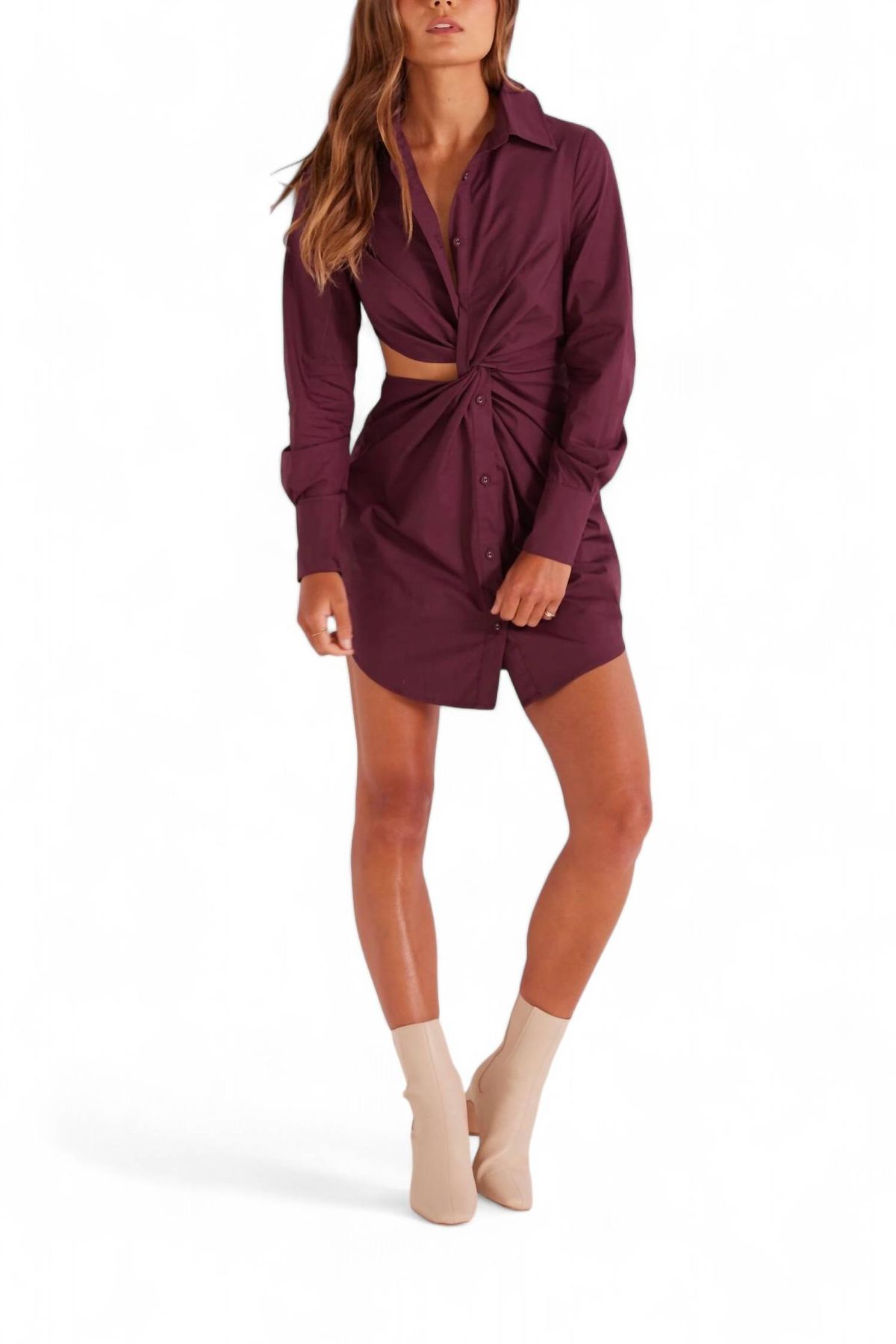 Style 1-2265577051-70 MINKPINK Size XS Long Sleeve Burgundy Red Cocktail Dress on Queenly