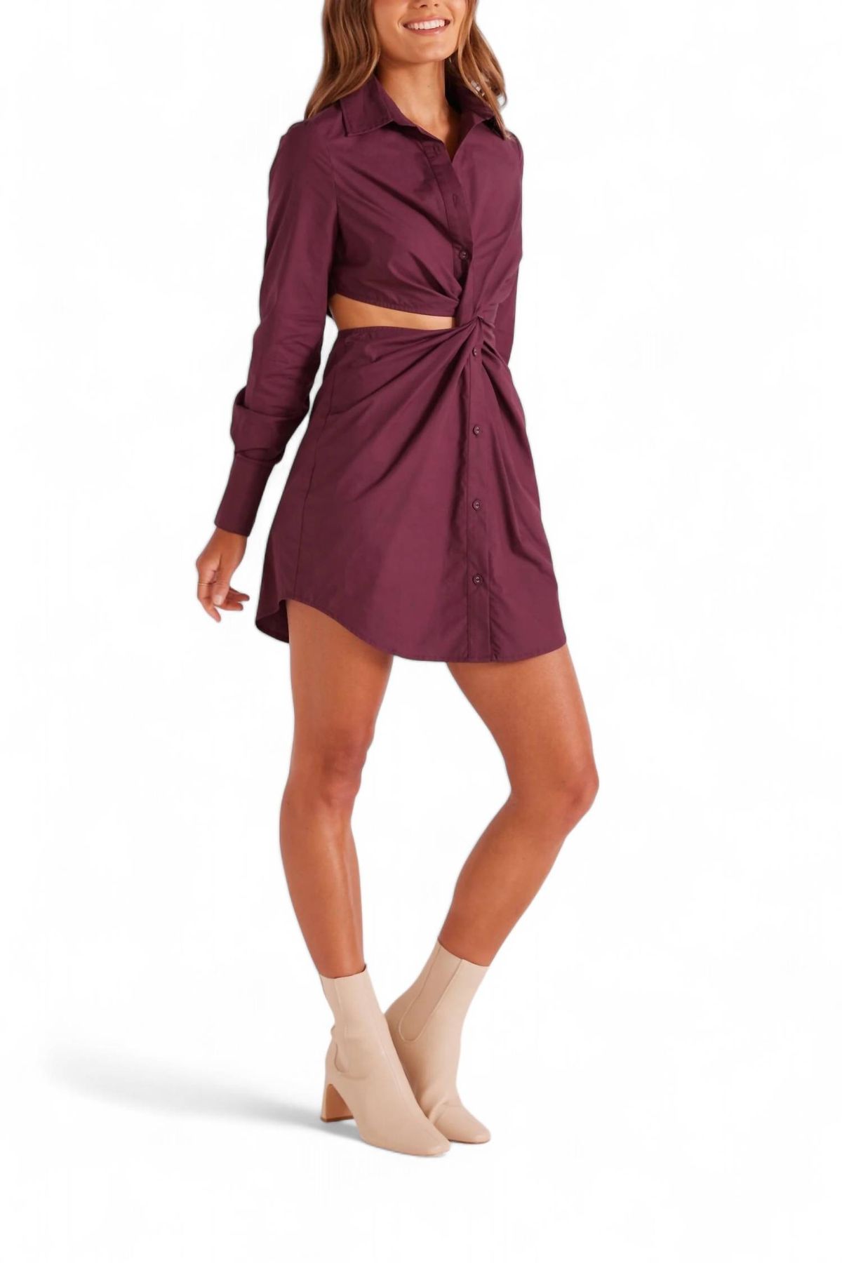 Style 1-2265577051-70 MINKPINK Size XS Long Sleeve Burgundy Red Cocktail Dress on Queenly