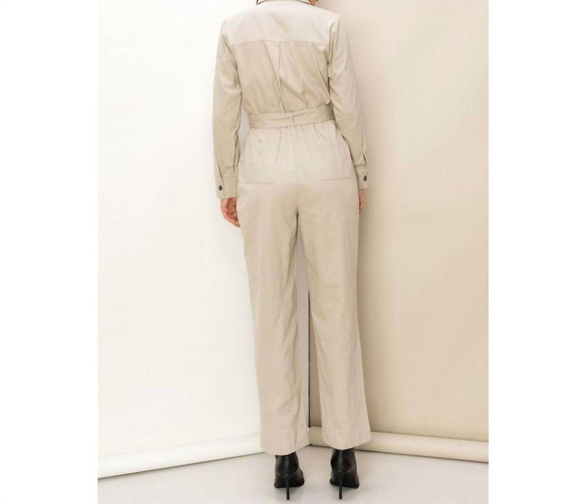 Style 1-2638694214-149 HYFVE Size L Long Sleeve Sequined Nude Formal Jumpsuit on Queenly