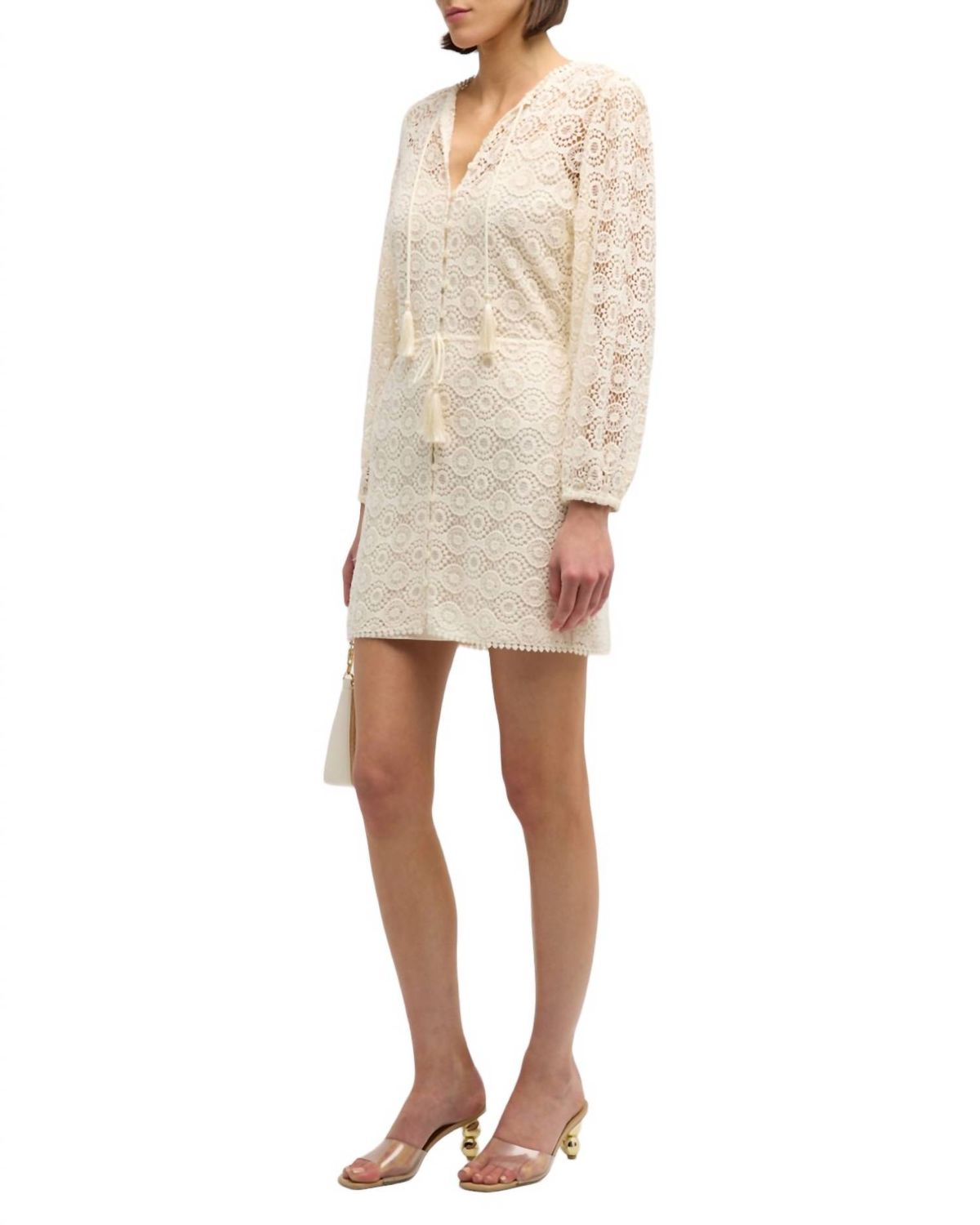 Style 1-2779430974-892 FRAME Size M Long Sleeve Lace White Cocktail Dress on Queenly