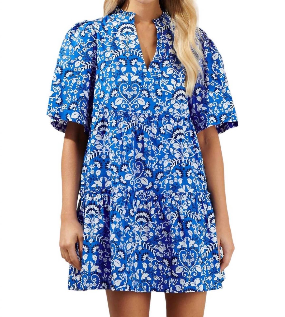 Style 1-2976014416-149 SUGARLIPS Size L Floral Blue Cocktail Dress on Queenly