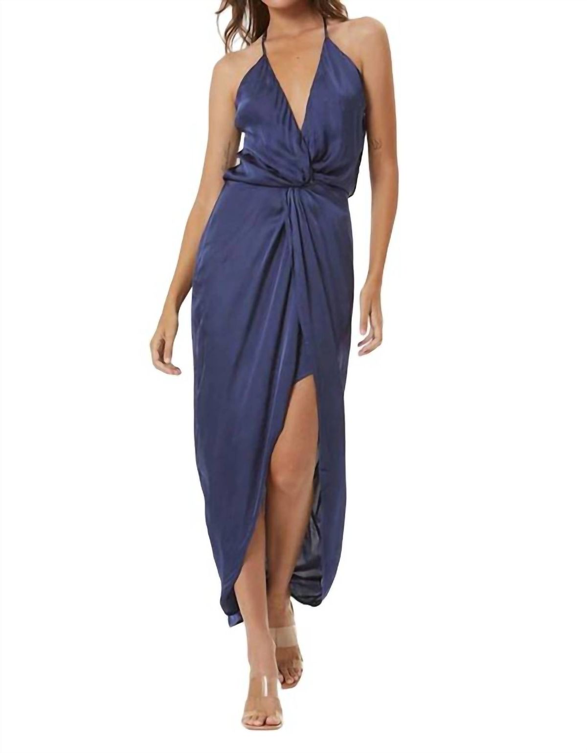 Style 1-3243488422-70 young fabulous & broke Size XS Plunge Blue Floor Length Maxi on Queenly