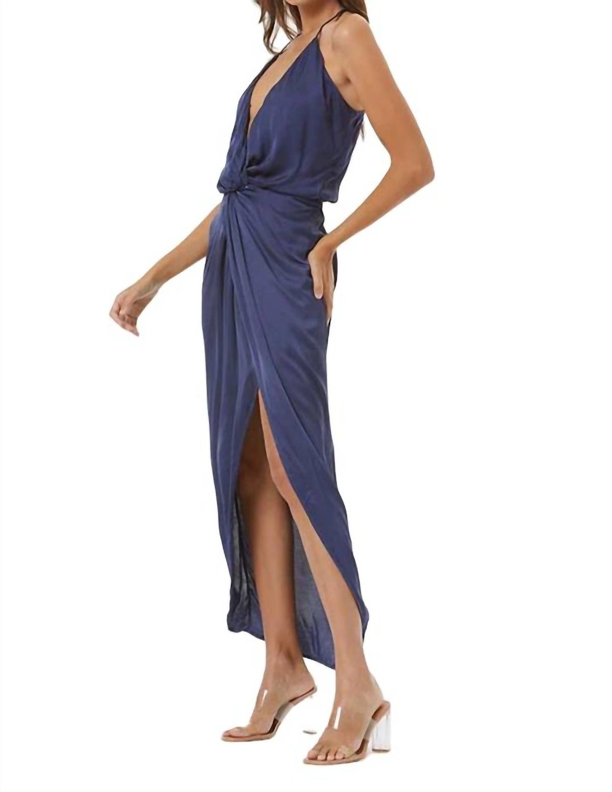 Style 1-3243488422-70 young fabulous & broke Size XS Plunge Blue Floor Length Maxi on Queenly