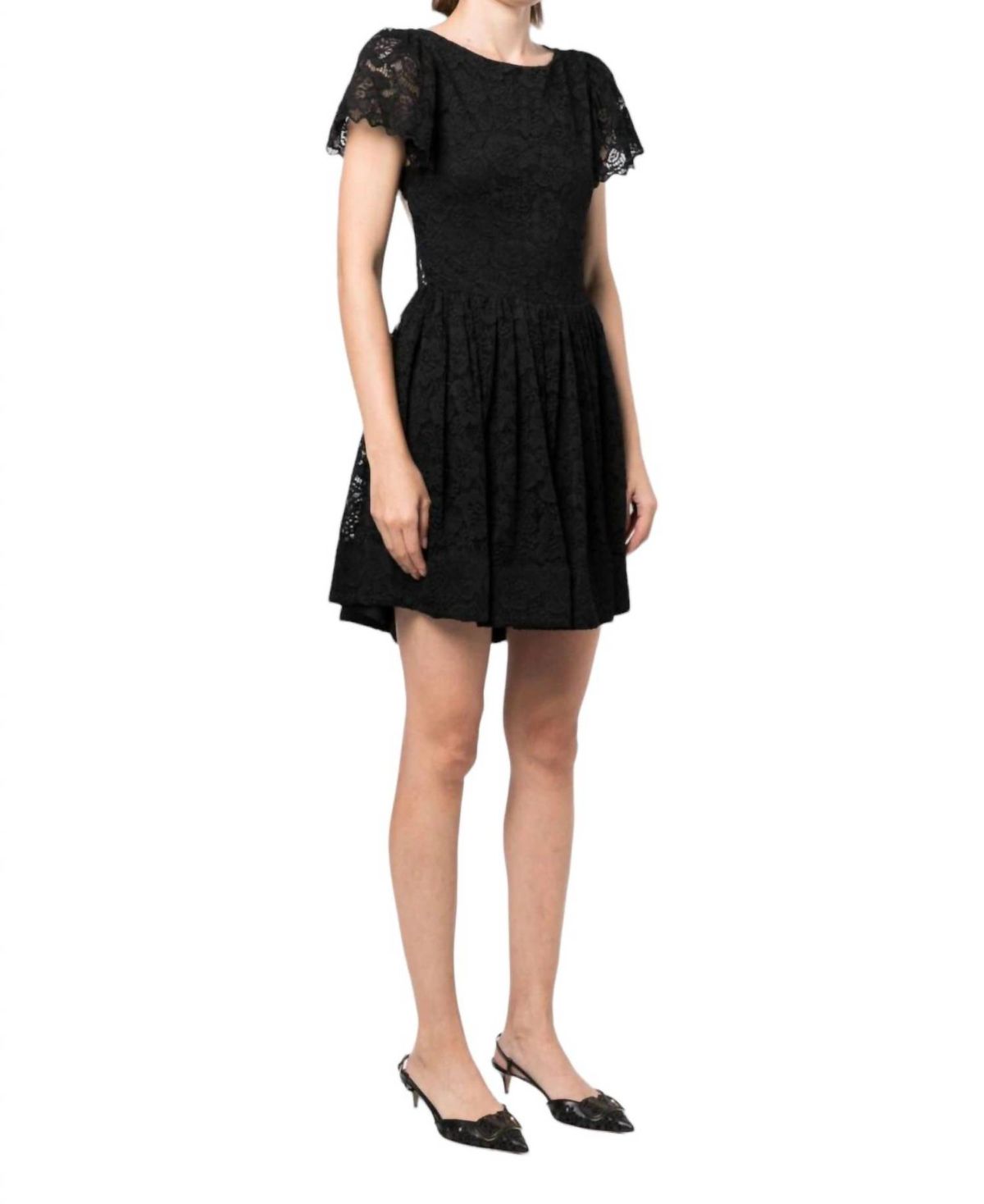 Style 1-3331923668-149 CAROLINE CONSTAS Size L Lace Black Cocktail Dress on Queenly