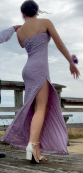 Tj max Size S Prom Plunge Purple Side Slit Dress on Queenly