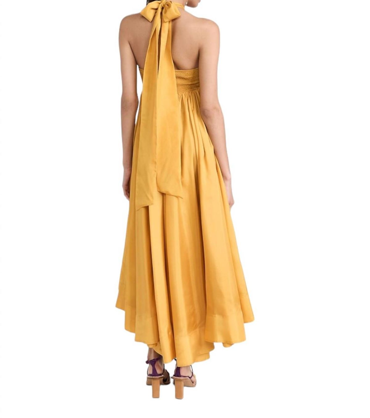 Style 1-4113500870-95 Zimmermann Size 2 Halter Satin Yellow Cocktail Dress on Queenly