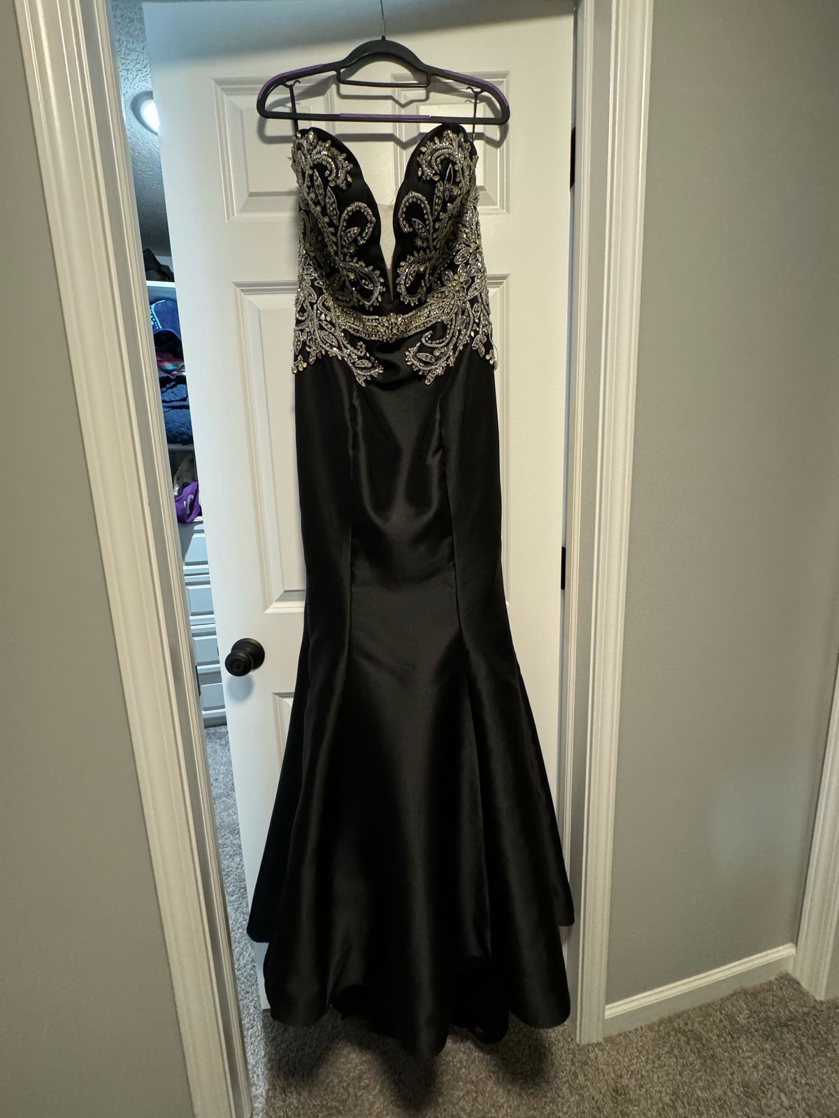 Style 29158 Jovani Size 10 Prom Strapless Black Mermaid Dress on Queenly