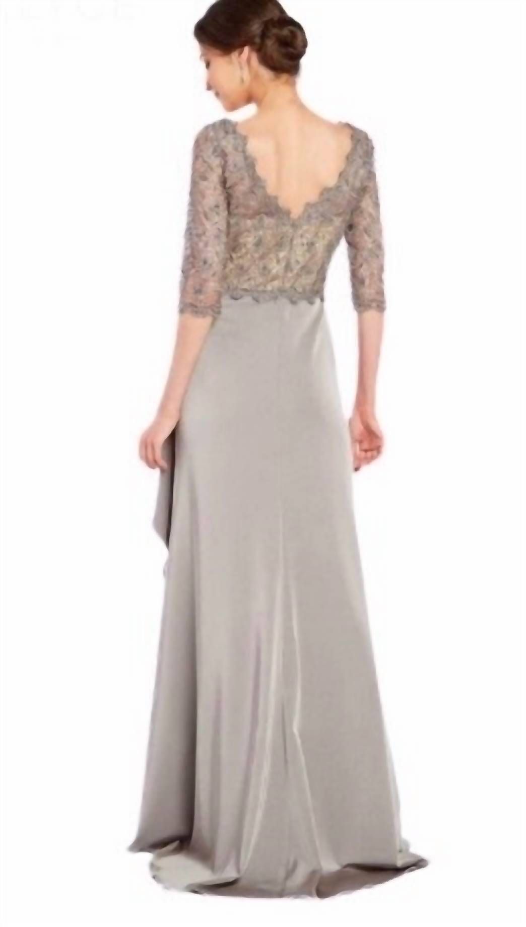 Style 1-1110836403-472 ALYCE PARIS Plus Size 16 Long Sleeve Lace Gray Floor Length Maxi on Queenly