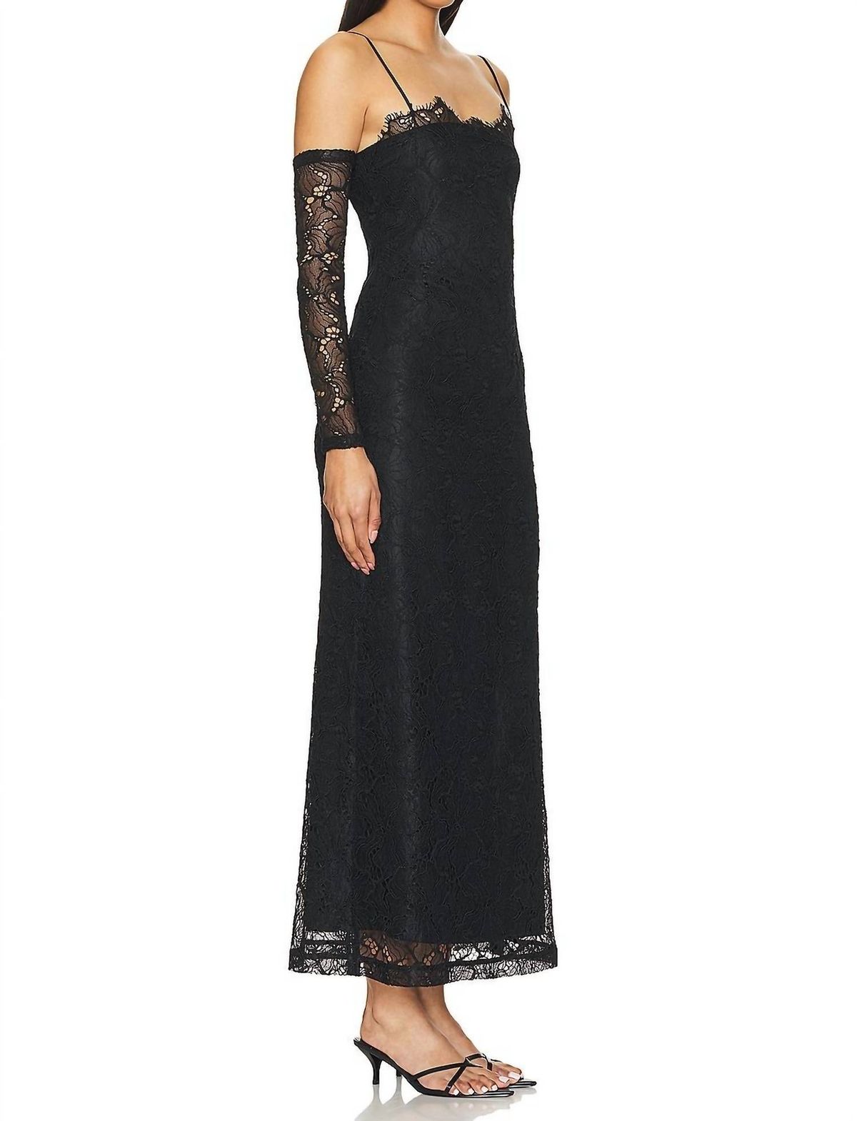 Style 1-1300972734-74 ALEXIS Size S Long Sleeve Lace Black Floor Length Maxi on Queenly