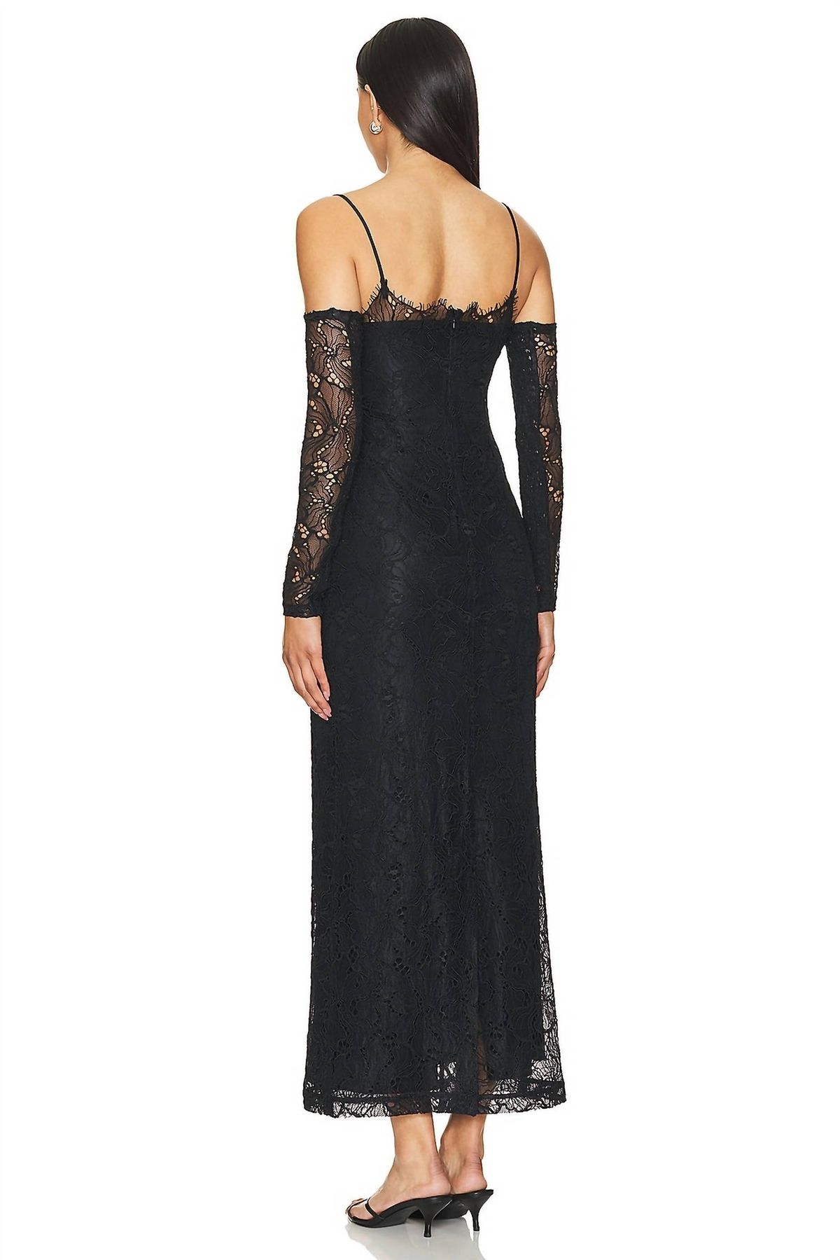 Style 1-1300972734-74 ALEXIS Size S Long Sleeve Lace Black Floor Length Maxi on Queenly