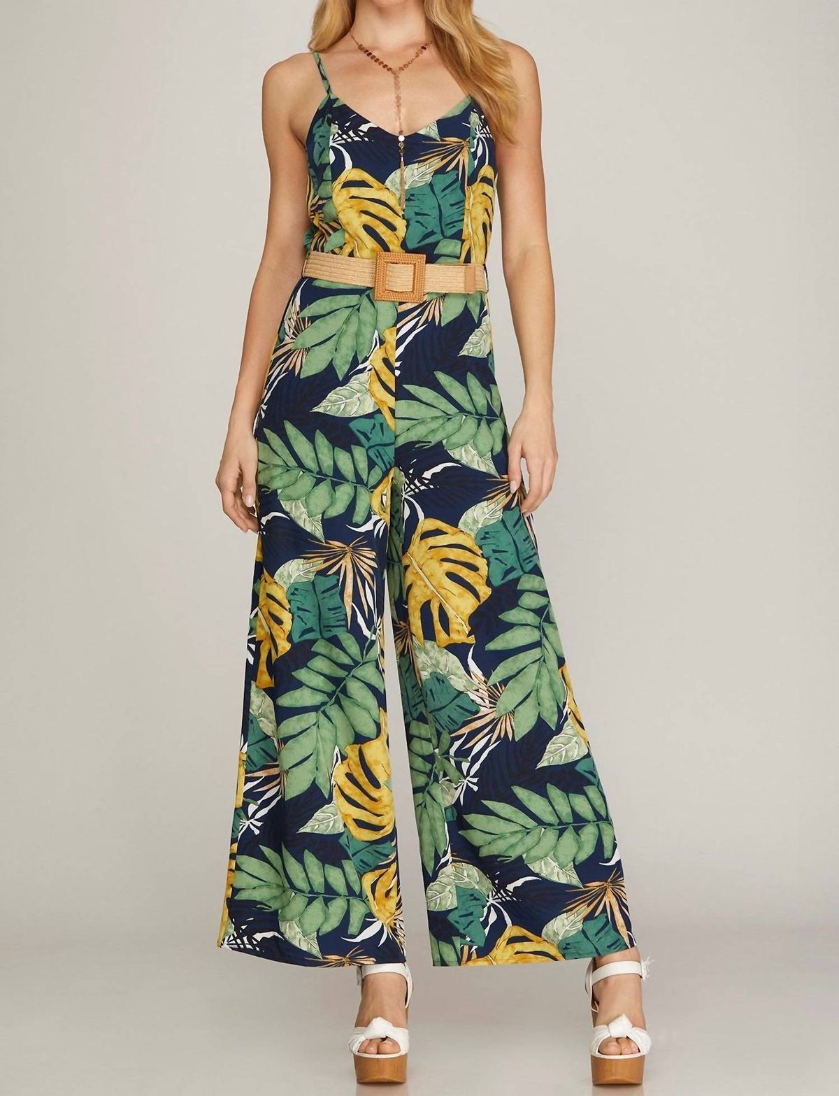 Style 1-1311315754-149 SHE + SKY Size L Green Formal Jumpsuit on Queenly