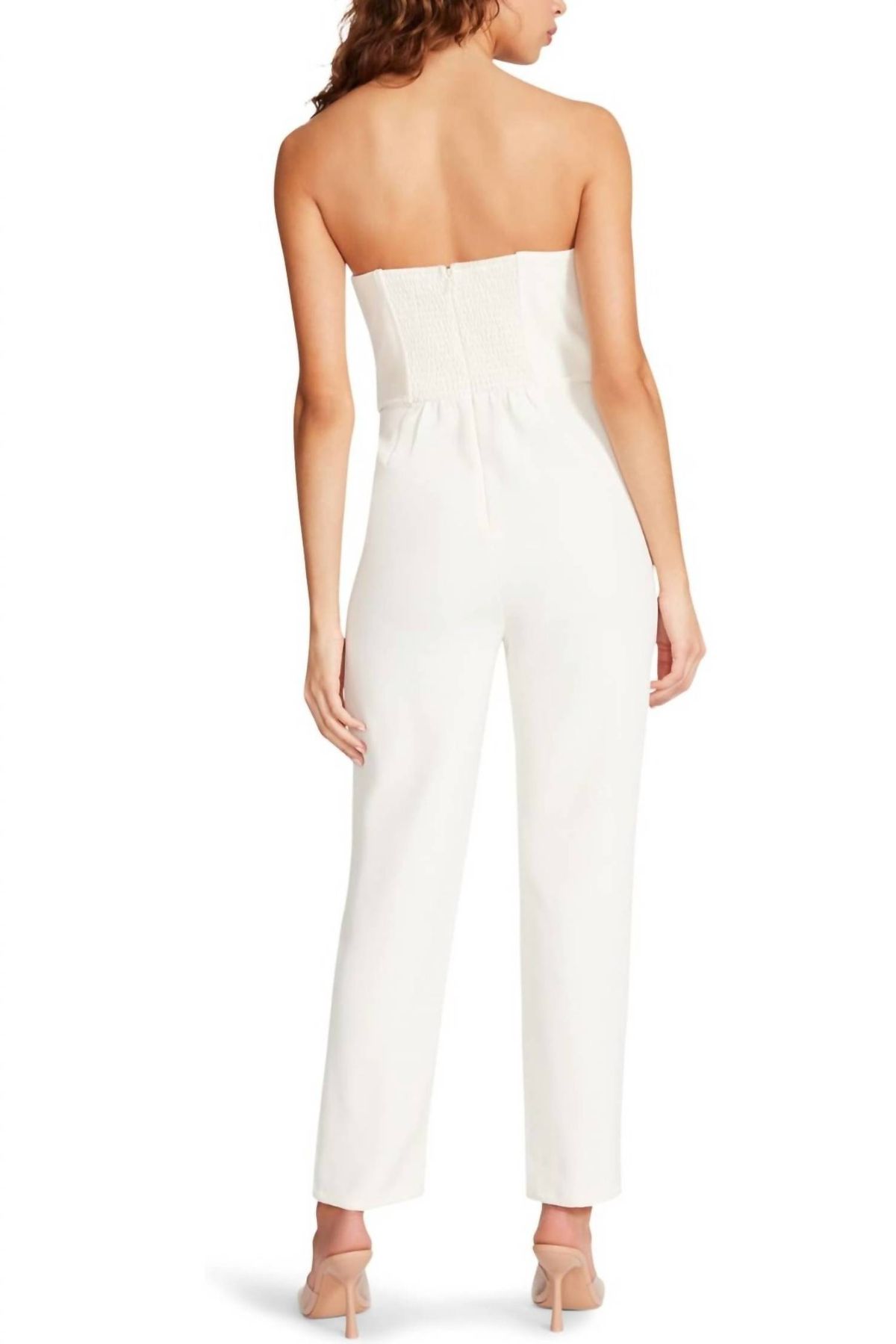 Style 1-1615774638-74 STEVE MADDEN Size S Strapless White Formal Jumpsuit on Queenly