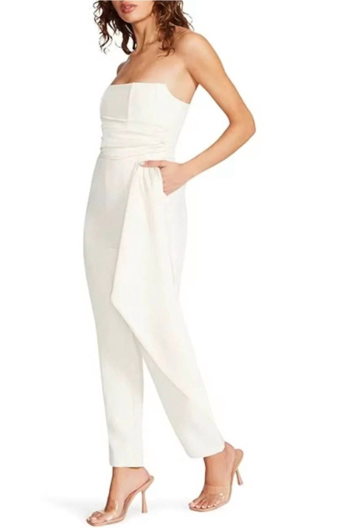 Style 1-1615774638-74 STEVE MADDEN Size S Strapless White Formal Jumpsuit on Queenly