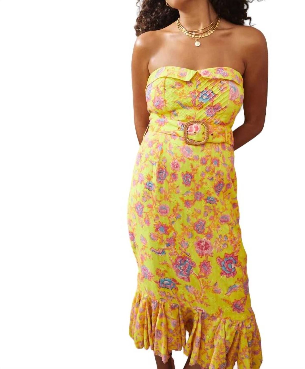 Style 1-182607738-892 HEMANT & NANDITA Size M Strapless Yellow Cocktail Dress on Queenly